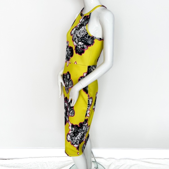 ASOS Lime Yellow Outline Floral Scuba Midi Bodycon Dress Stretch US6 - Picture 9 of 17